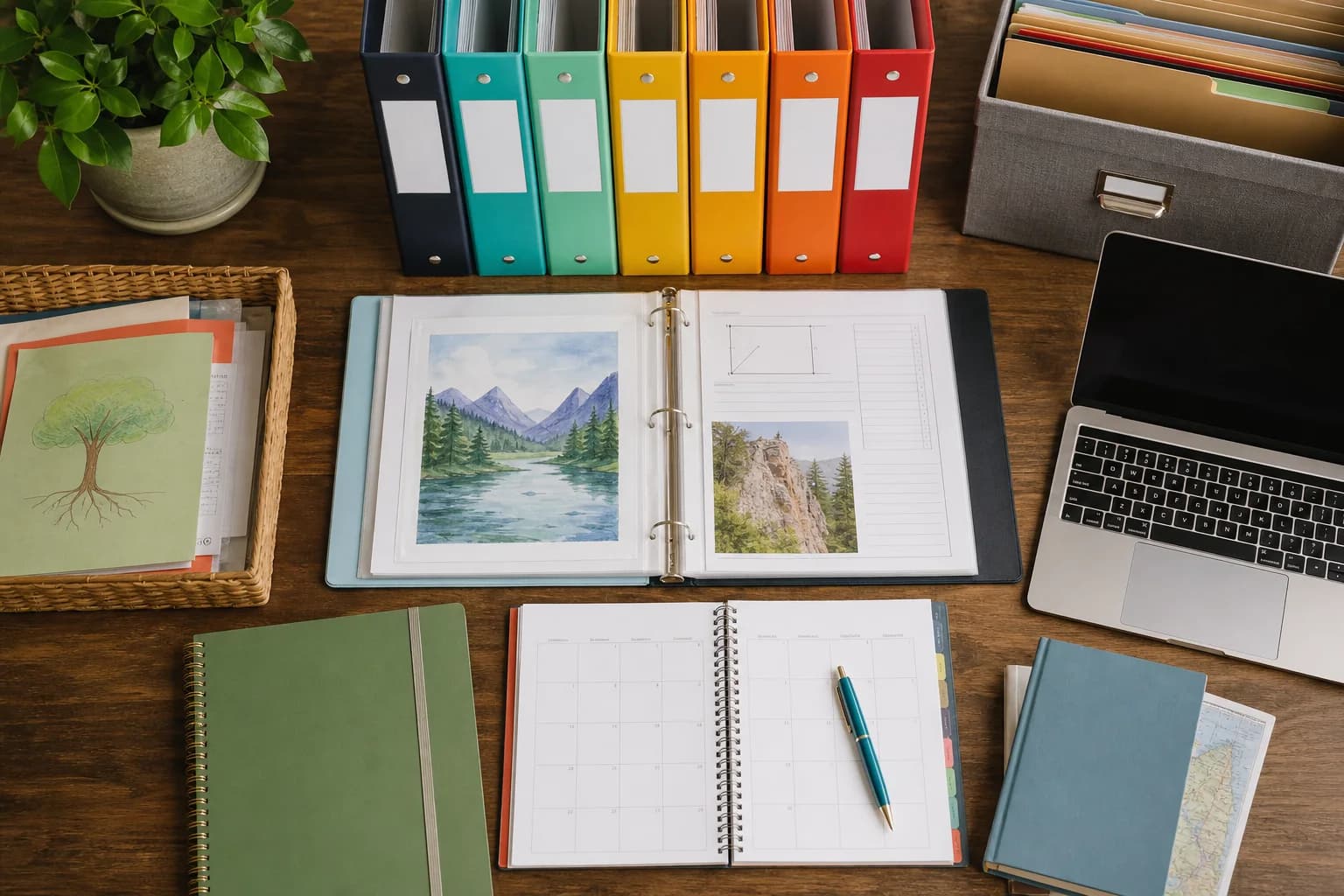 Organized homeschool portfolios, binders, planner, and digital records