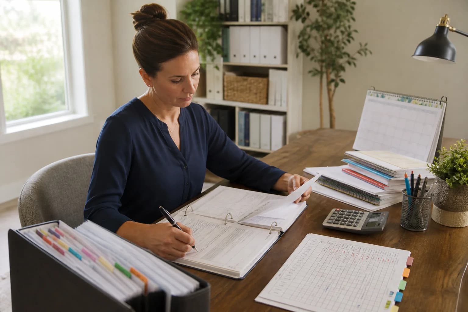 Parent organizing homeschool attendance and compliance records