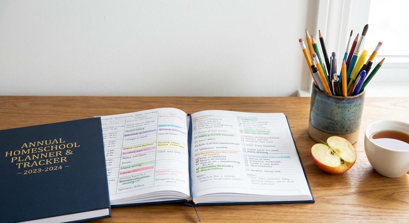 Homeschool lesson planner and tracker for annual planning and record keeping