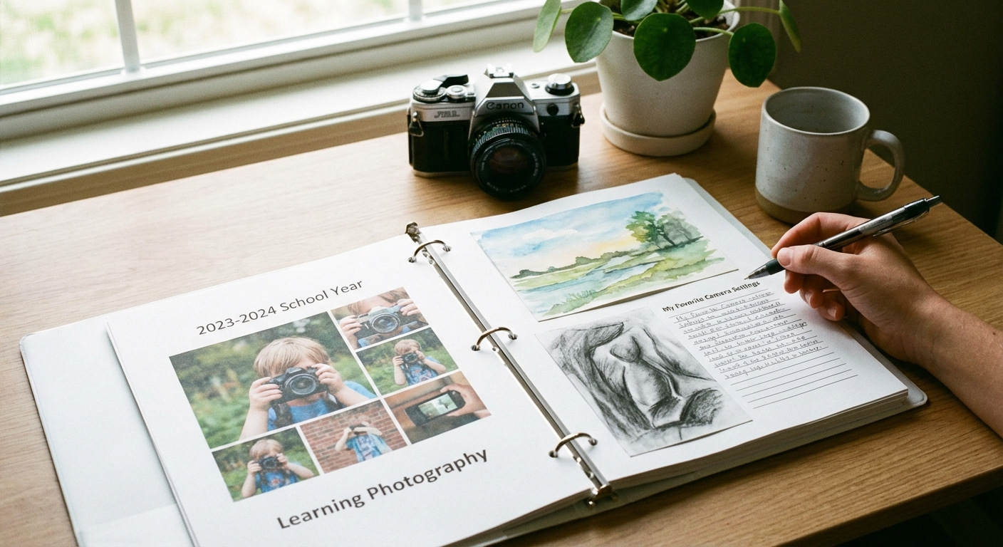 Homeschool record keeping binder with progress reports and samples