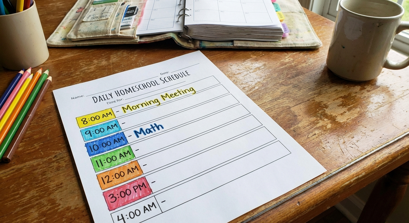 Homeschool daily schedule template example for elementary and middle school students 2026